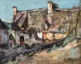 Conac în Franța by Gheorghe Petrașcu, ulei pe carton, sold Oct 2019