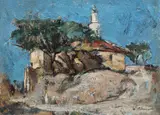 Geamie la Silistra by Gheorghe Petrașcu, ulei pe carton, sold Oct 2019