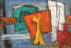 Natură statică by Marcel Janco, ulei pe carton, sold Oct 2019