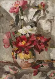 Canceu cu bujori by Nicolae Enea, ulei pe carton, offered Oct 2019
