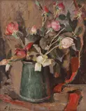 Vas cu trandafiri by Nicolae Enea, ulei pe carton, offered Oct 2019
