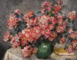 Natură statică cu flori de măceș by Stefan Popescu, ulei pe pânză, offered Oct 2019