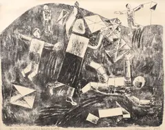 Joc de copii by Vasile Celmare, 1974, litografie, offered Oct 2019