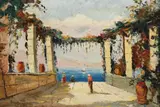 Terasă la Sorrento by Rudolf Négely, 1935, ulei pe carton, sold Sep 2019