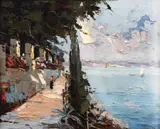 Faleză la Veneția by Rudolf Négely, ulei pe pânză, sold Sep 2019