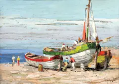 Rudolf Négely, Pregătiri de pescuit, ulei pe carton
