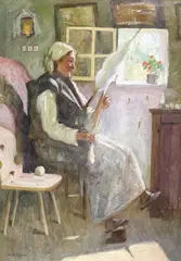 Țărăncuță cu fuior by Leon Biju, ulei pe pânză, sold Sep 2019