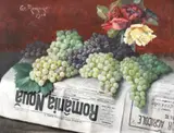 Grigore Romano, Natură statică cu struguri și ziar, 1908, ulei pe carton