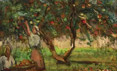 Paul Verona, Culesul merelor, 1954, ulei pe carton