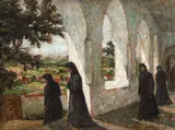 Leon Viorescu, Călugărițe la mănăstire, ulei pe carton