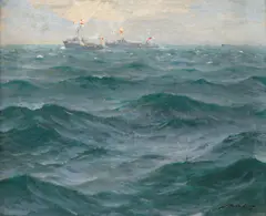 Pe mare by Dimitrie Știubei, 1945, ulei pe carton, sold Sep 2019