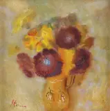 Crizanteme by Margareta Sterian, ulei pe carton, sold Sep 2019