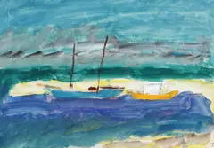 Virgil David, La malul mării, 1978, guașă pe hârtie