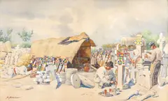 Hans Aescher, Atelier de cruci la Săpânța, acuarelă pe hârtie