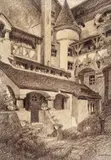 Coca Cretzoiu Rădulescu, Curtea interioară a Castelului Bran, creion pe hârtie