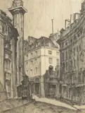 Constantin Petrescu Dragoe, Peisaj parizian cu Turnul de Medici, 1931, cărbune pe hârtie