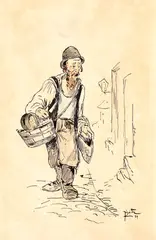 Constantin Jiquidi, Evreu cu mărunțișuri, 1889, tuş şi acuarelă pe hârtie
