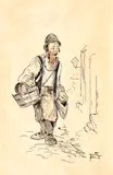 Constantin Jiquidi, Evreu cu mărunțișuri, 1889, tuş şi acuarelă pe hârtie