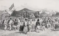 Auguste Raffet, Târg de Sfinții Petru și Pavel, la Giurgiu, 1839, litografie