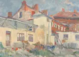 Marin Constantin Petre, Curte interioară la Târgoviște, ulei pe carton