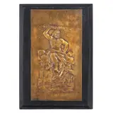 Eugène Delaplanche, "Focul" - placă decorativă realizată de Eugène Delaplanche, din bronz, sfârșitul sec. XIX, bronz turnat, cizelat; lemn