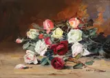 Trandafiri by Elena Müller-Stăncescu, ulei pe carton, sold Sep 2019
