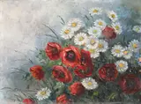 Maci şi margarete by Eugenia Filotti Atanasiu, ulei pe carton, sold Sep 2019