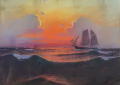 Ion Doboşariu, Apus la Constanța, pastel pe hârie