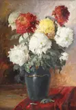 Crizanteme by Elena Müller-Stăncescu, ulei pe carton, sold Sep 2019