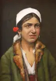 Basmaua albă by Ludovic Bassarab, ulei pe carton, sold Sep 2019