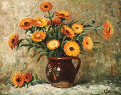 Gălbenele by Ion Doboşariu, ulei pe carton, sold Sep 2019