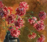 Aurel Bordenache, Garofițe roz, 1945, ulei pe pânză lipită pe carton