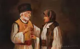 Hristos a înviat! by Ludovic Bassarab, ulei pe lemn, sold Sep 2019