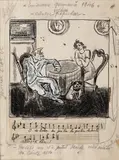Iosif Iser, Emisiune germană, 1946, tuş, cărbune și accente de guașă pe hârtie lipită pe carton
