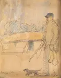 La vânătoare by Theodor Pallady, 1899, acuarelă și tuș pe hârtie, sold Sep 2019
