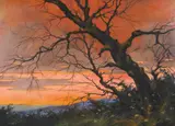 Peisaj la asfintit by Mişu Teişanu, pastel pe hârtie, sold Sep 2019