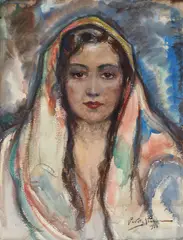 Portret de fată by Ion Panteli Stanciu, 1936, acuarelă pe hârtie, sold Sep 2019