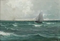 În larg by Dimitrie Florian, ulei pe carton, sold Sep 2019