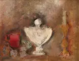 Natură statică cu pocal și sfeșnic by Margareta Sterian, ulei pe pfl, sold Sep 2019