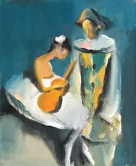 Pierrot și Colombina by Corneliu Ionescu, ulei pe pânză, sold Sep 2019