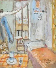 Mihail Grecu, Interior, 1990, ulei pe carton