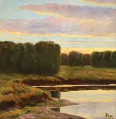 Pe înserat by Alexandru Popp, ulei pe placaj, sold Sep 2019