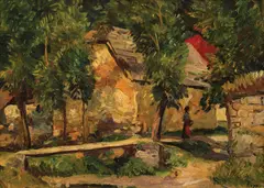 Căsuţa din pădure by Alexandru Popp, ulei pe carton, sold Sep 2019