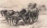 Rudolf Schweitzer–Cumpăna, Căruță cu coviltir, cărbune pe hârtie