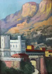 Peisaj din Cinque Terre by Henri Visconte, ulei pe carton, sold Sep 2019
