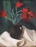 Vas cu lalele by Leon Biju, ulei pe carton, sold Sep 2019