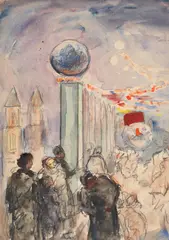 Omul de zăpadă by Samuel Mützner, acuarelă și creion pe hârtie, sold Sep 2019