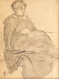 Pe gânduri by Theodor Pallady, tuş şi laviu pe hârtie, sold Sep 2019