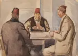 Mario (Marius) Ledda, Joc de cărți, acuarelă pe hârtie lipită pe carton