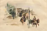 Ștefan Constantinescu, Măgăruși pe strâzile din Corfu, 1934, acuarelă pe hârtie